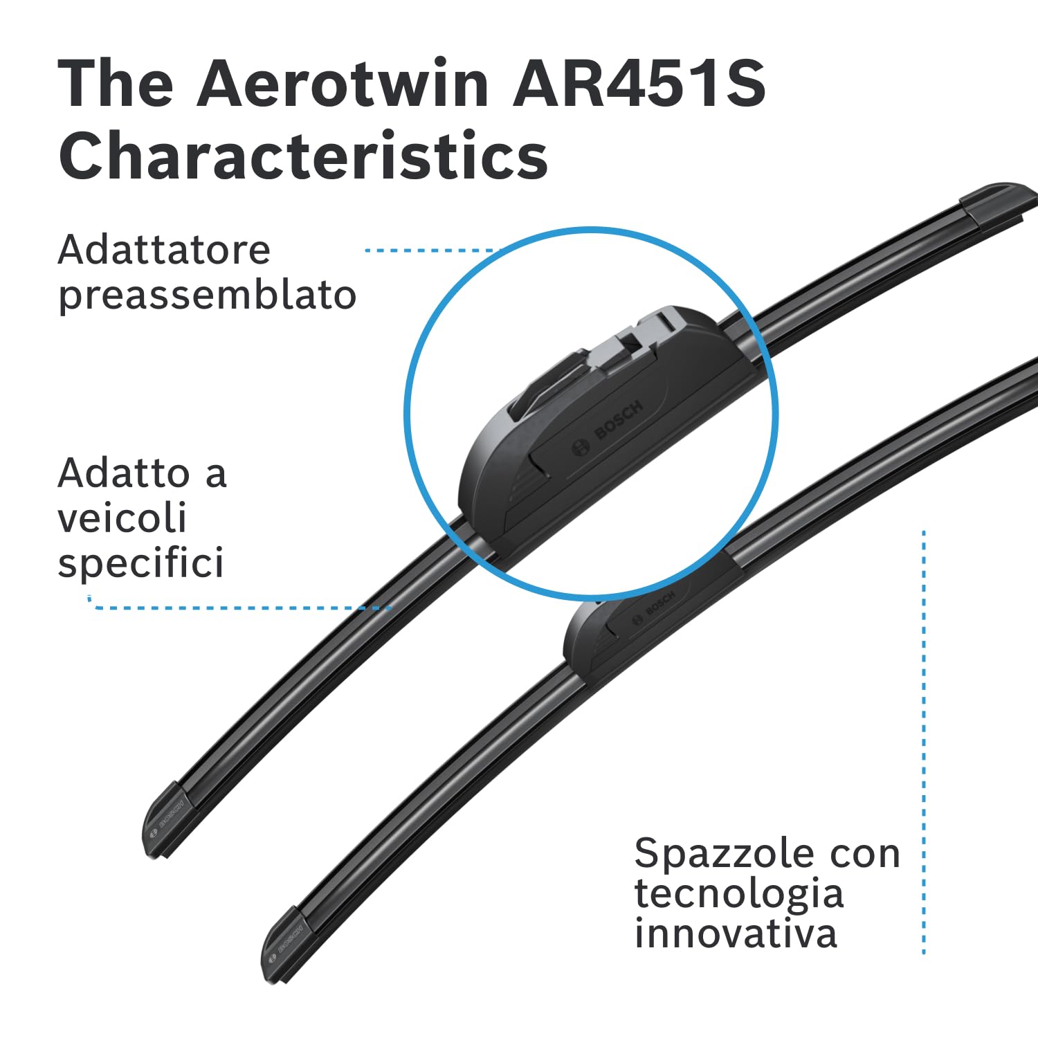 Tergicristalli Bosch Aerotwin AR451S, Lunghezza 450mm/475mm, 1 set per parabrezza anteriore