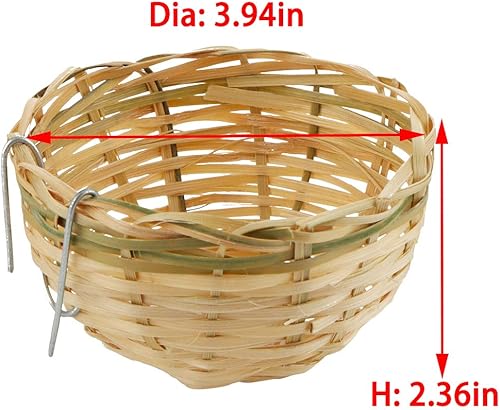 Miniatura 6 de VTurboWay Paquete de 5 nidos de bambú para pájaros, jaulas naturales tejidas a mano, cueva de cría con gancho, estilo campestre para pájaros