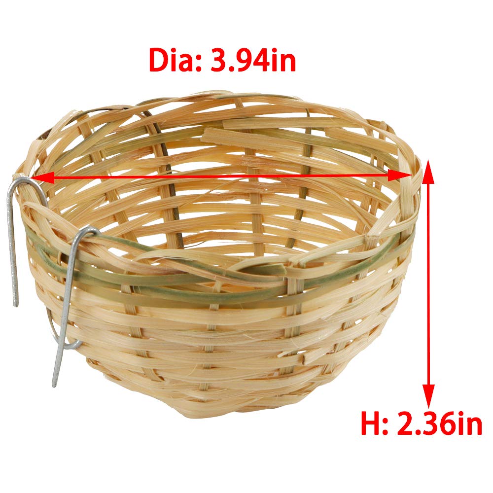 VTurboWay: 4 Stück kleines, handgewebtes Bambus-Vogelnest, Käfighaus, schlüpfende Bruthöhle mit Haken für kleine Vögel, Papageien, Wellensittiche, Sittiche, Nymphensittiche, Sittiche, Finken, braun