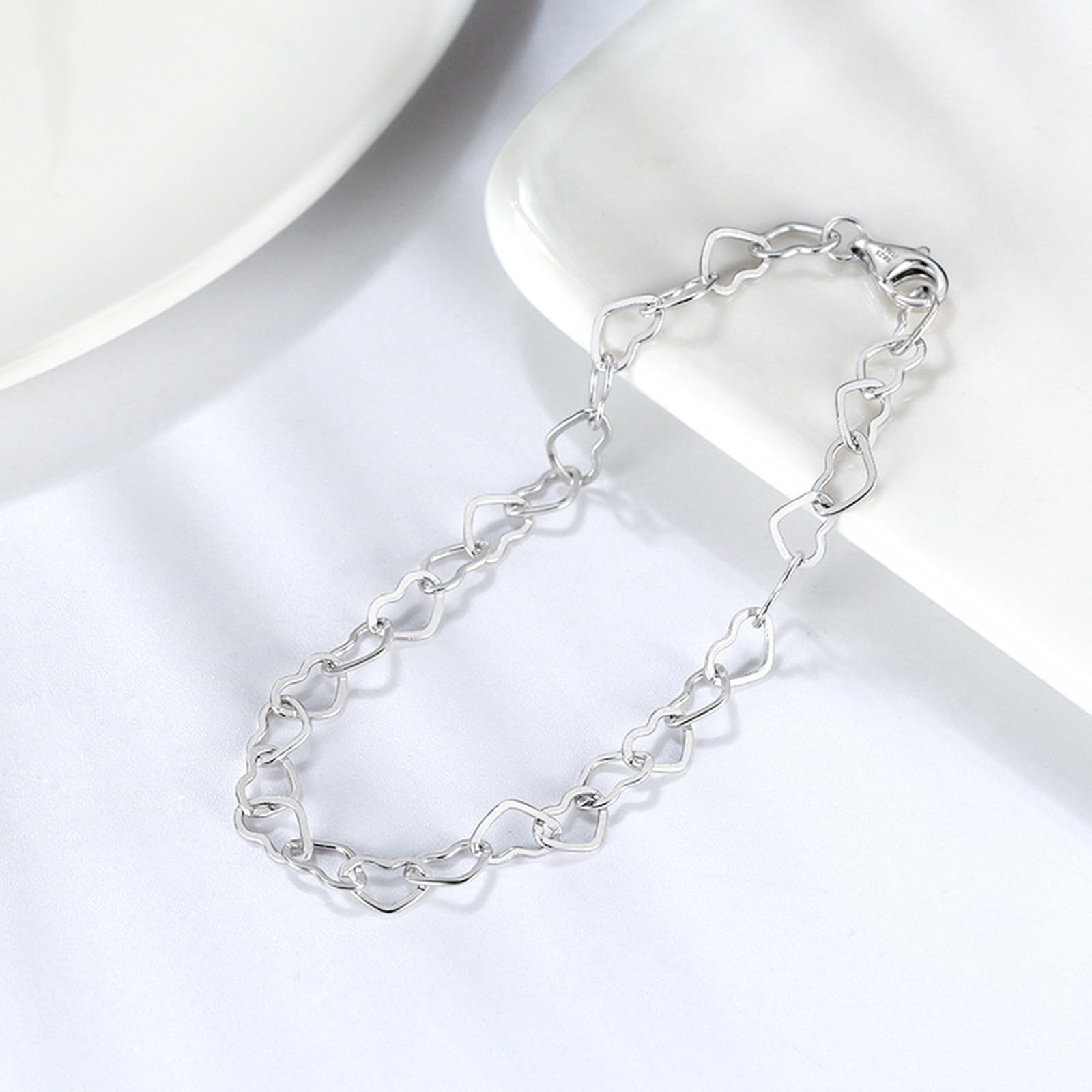 Bracciale Argento 925 Donna, Bracciali Amicizia Donna Cuore Vuoto Larghezza 5MM Braccialetto - Gioielli Regalo Idea Compleanno Festa Della Mamma Compleanno Anniversario