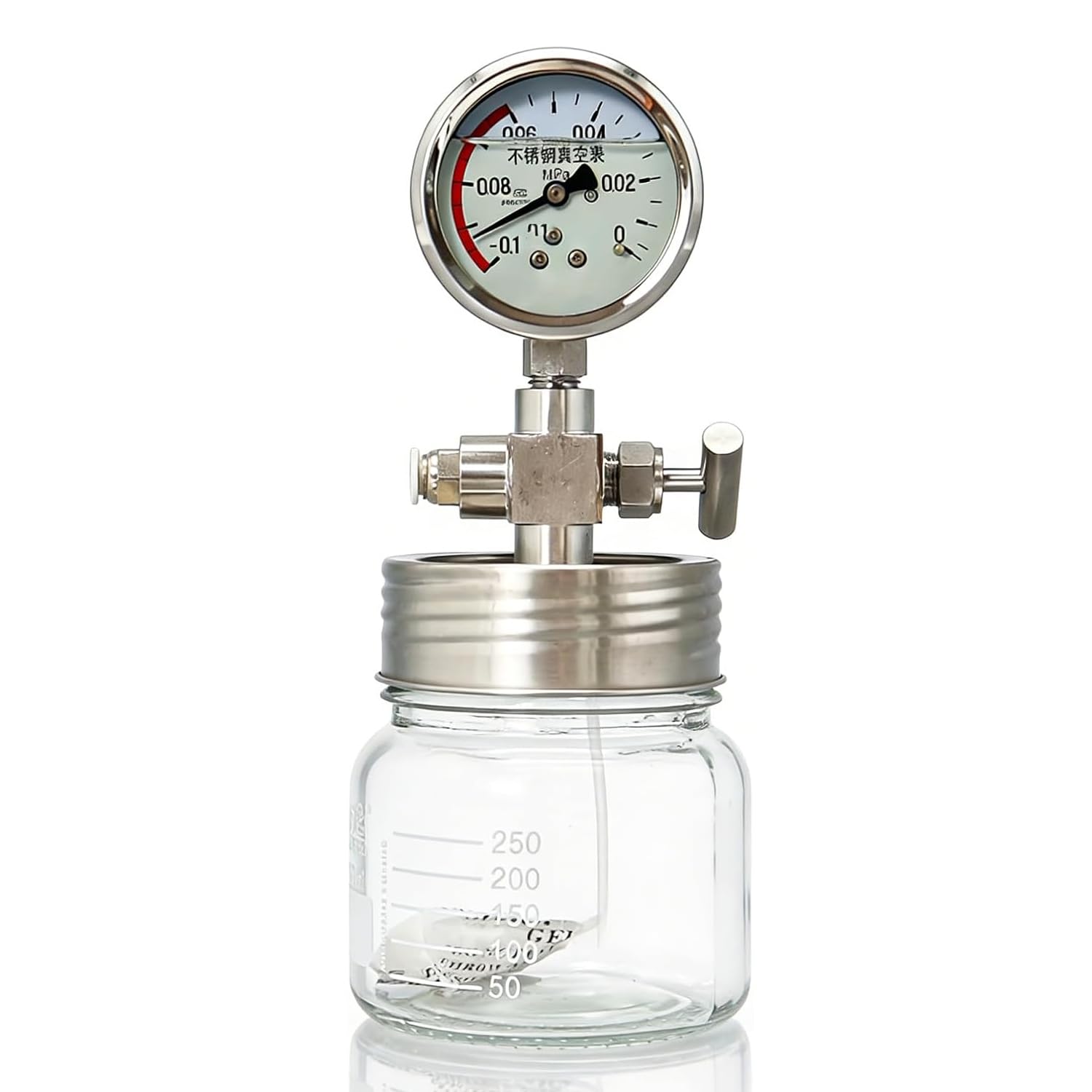 Próżniowa komora odgazowywania z miernikiem próżniowym, szklany pojemnik o pojemności 250 ml/500 ml/800 ml, regulowana szybkość przepływu, do przechowywania próbek laboratoryjnych, przechowywania