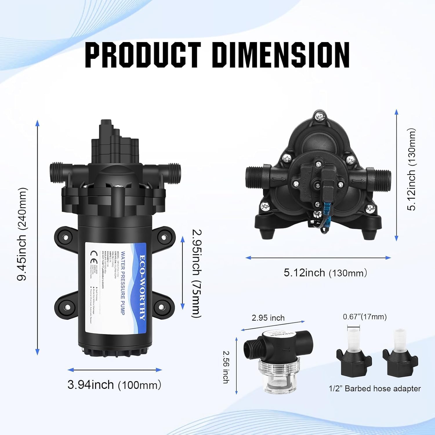 ECO-WORTHY 33-Series Water Pressure Diaphragm Pump Industrial 110V AC 4.0GPM Flow 50PSI Rated Pressure Self Priming RV Fresh Water Pump for Camper Kitchen Bathroom Marine Yacht Caravan