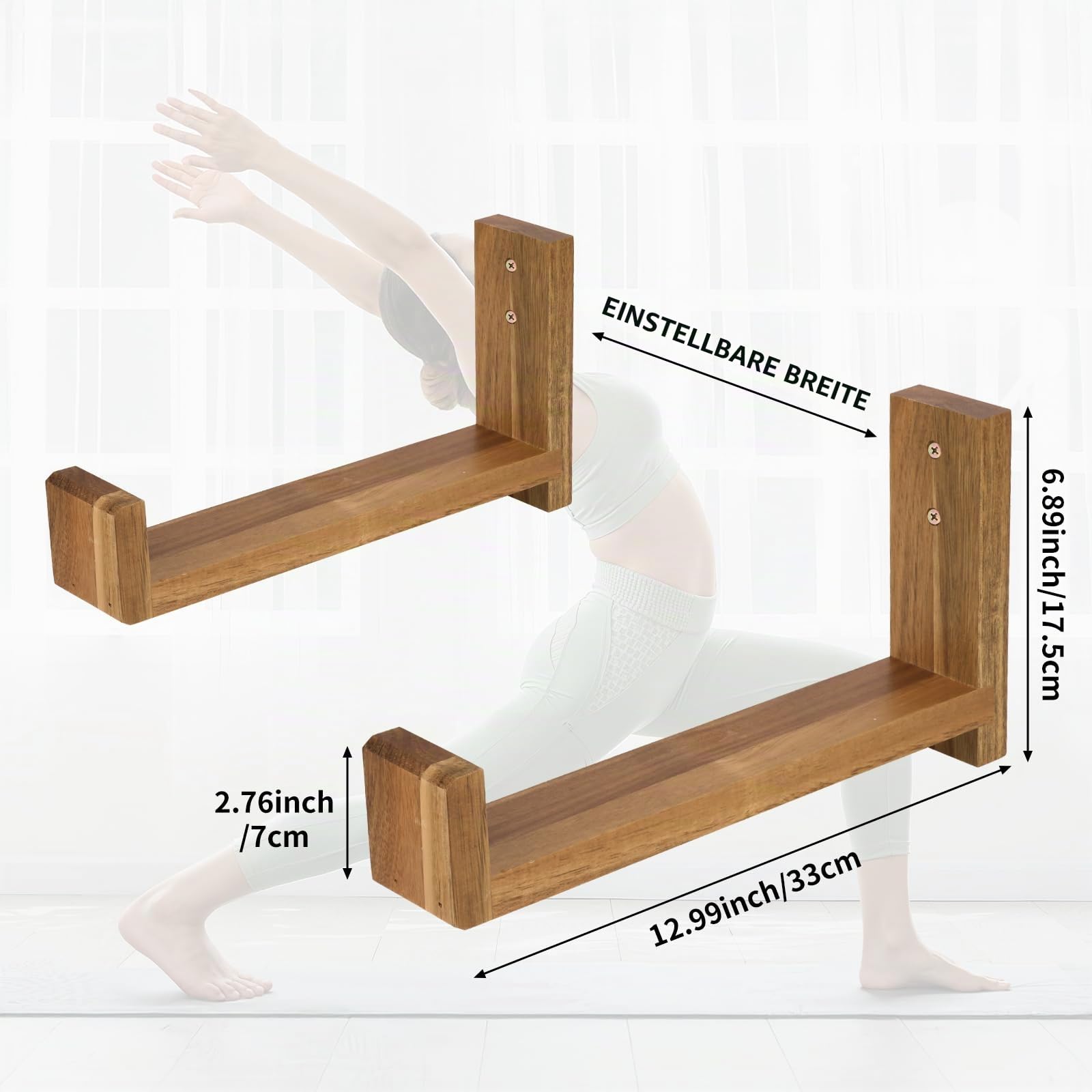 Yogamatten-Halter, Wandhalterung, Aufbewahrungsregal, Yoga-Regal-Organizer, Schaumstoff-Rollen-Wandhaken, für 3 Yogamatten, Fitness-Ausrüstung, Organizer aus Massivholz