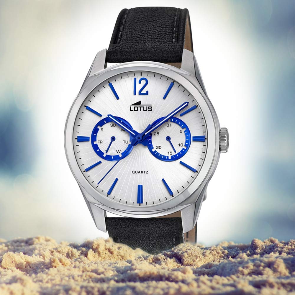 LOTUS Reloj Hombre Analógico de Cuero Negro