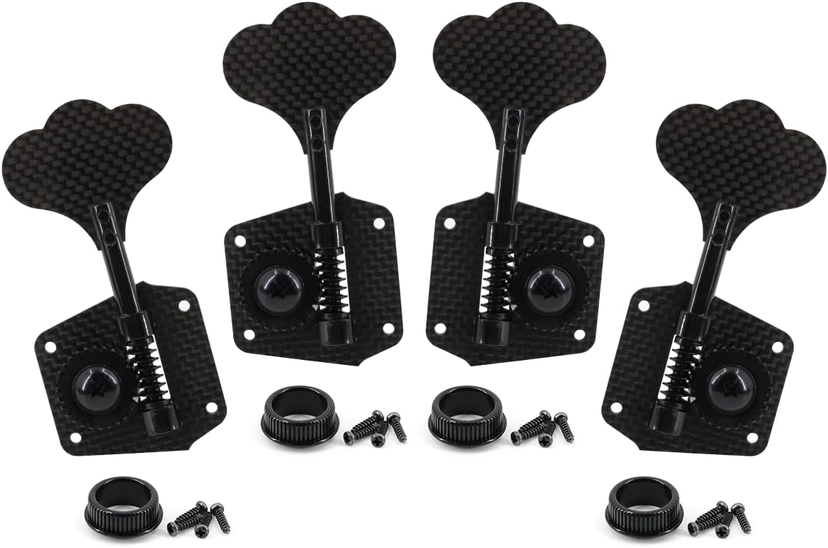 Carbon Fiber Bass Machine Head 2R2L Open Frame Tuners Tuning Key Pegs Replacement for Electric Jazz Guitar Bass or Precision Instruments 1:28 Ratio Gear