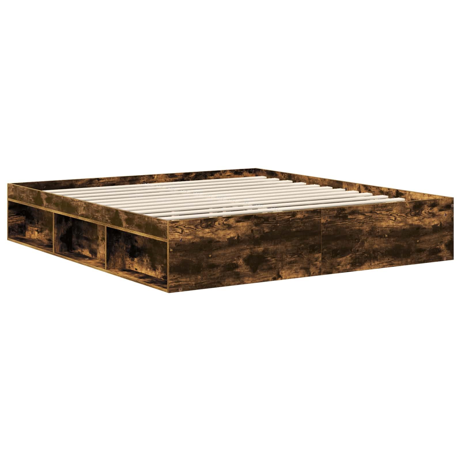Bettrahmen Geräucherte Eiche aus massivem Kiefernholz 180 x 200 cm Super King Size Bettgestell mit Lattenrost und Kopfteil für Schlafzimmer und Gästezimmer, robust und pflegeleicht