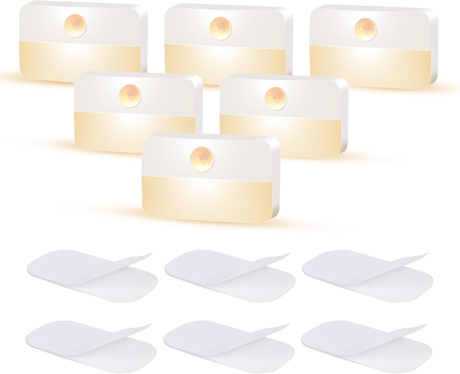 DJBoomy Motion Sensor Night Light for Indoor: 6 Pack Battery Operated Stair Lights LED 3000k Step Lights - Motion Sensor Lamp for Cabinet Closet Hallway Bedroom Stairs (Battery Powered)