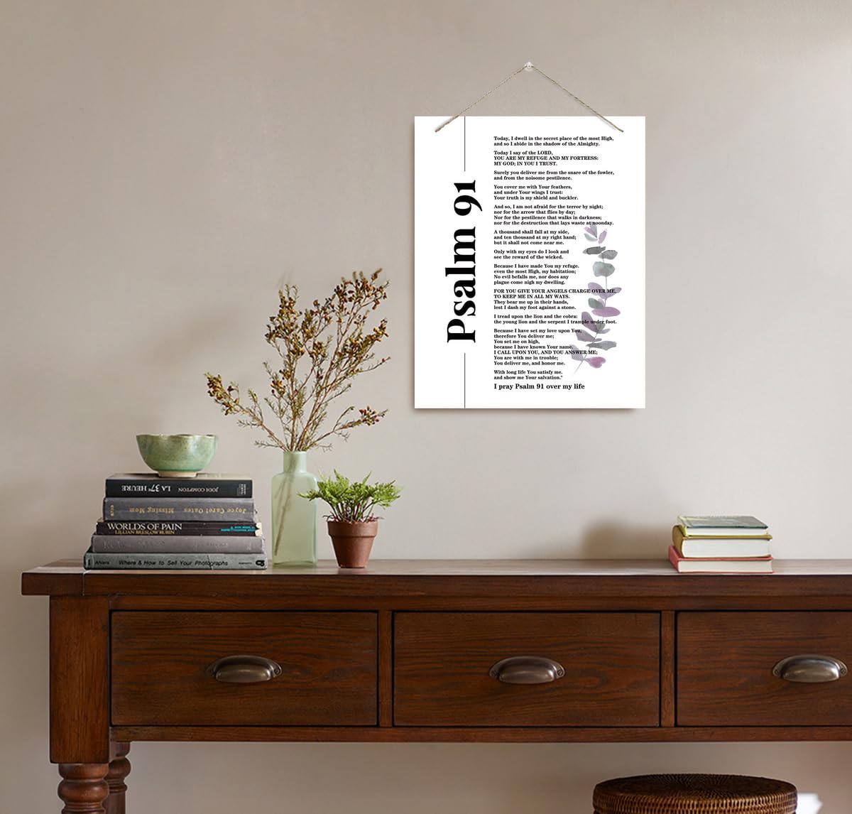 BQL Inspirational Wall Decor, Decorative Hanging Wood Signs, Home Office Gift, Christian Scripture, Religious Sign, Psalms 91 Art 2