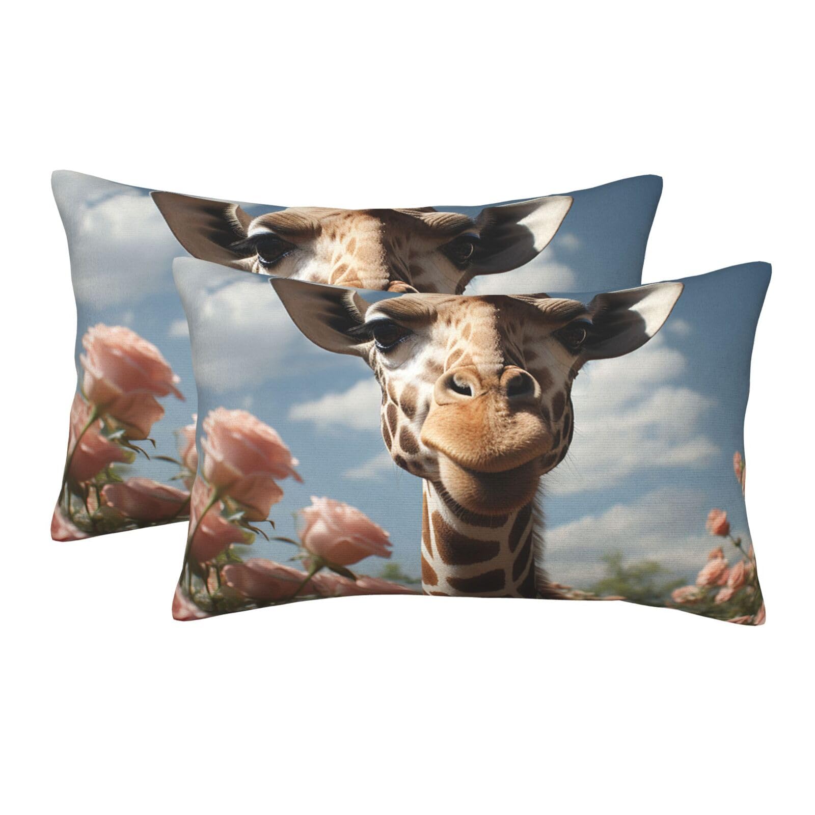 2 Pack Standard Size Pillow Cases for Hair and Skin Soft Breathable Pillow Case Covers with Hidden Zipper Beautiful Giraffe Pillowcase 20"x30" Pillow Cover for Sleeping Gift