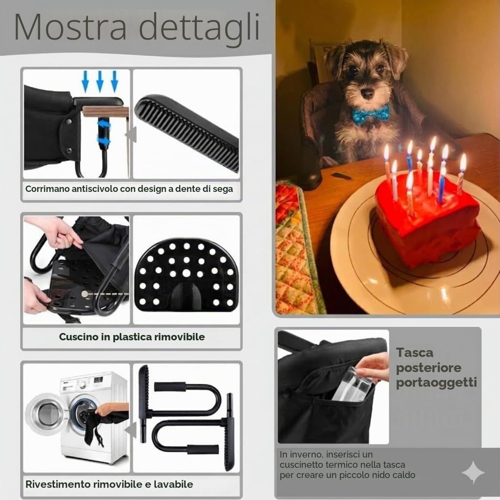 Seggiolino per animali domestici multifunzionale rialzato per cani e gatti, da tavolo, per compagnia, posatoio, alimentazione ergonomica con struttura stabile, facile da pulire, salvaspazio