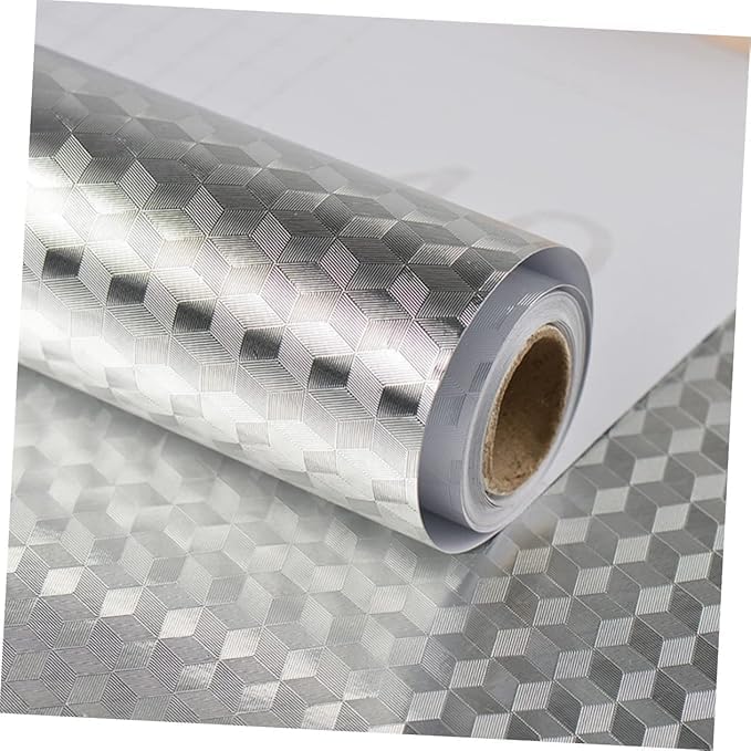 Hotegxa Self-Adhesive Kitchen Wallpaper, PVC 3D Wall Sticker Oil Proof & Waterproof, Kitchen Backsplash Silver Stickers Wallpaper for Hotel/Living Room, Bedroom & Cafe Walls - 60cm x 200cm (Pack of 1)