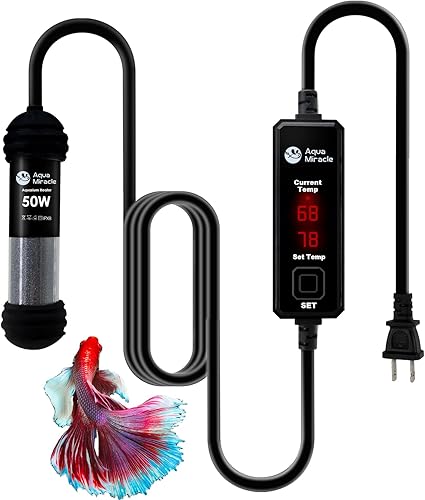 AquaMiracle Calentador de acuario pequeño mejorado de 50 W, calentador de tanque de peces, calentador de tortuga, súper mini calentador de acuario,