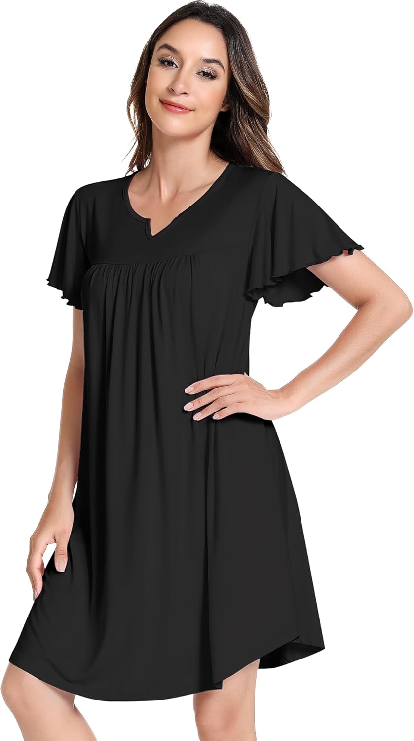 NACHILA Nightgowns for Women-Viscose Made from Bamboo, Short Sleeve Nightshirts Cool Sleepshirts Soft Sleepwear - Image 2