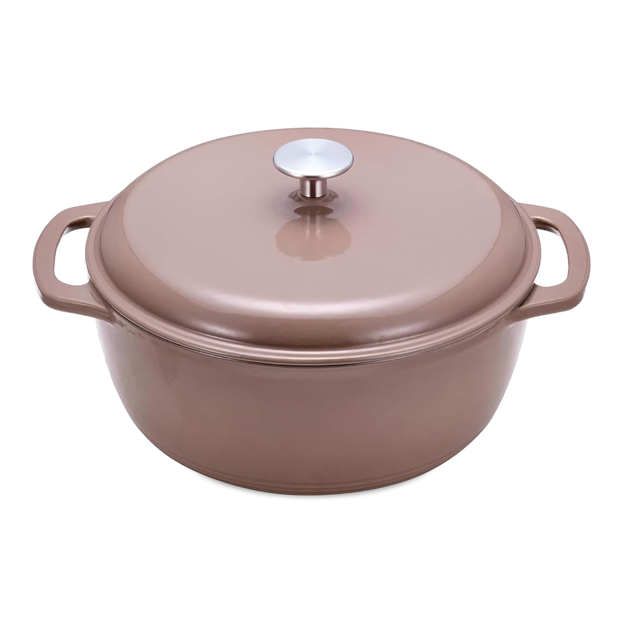 Amazon Basics Cast Iron Casserole Dish with Lid, Enamelled, Round, Heavy-Duty, 6.9 L, Clay