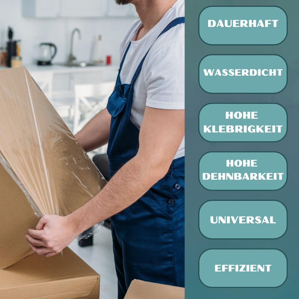 RAGO® Stretchfolie Set 15 Stück Mini Rollen 130m 15x210g I Transparent folie für möbel Stretch Folie 130m I Palettenfolie Handfolie Wickelfolie (38x31x8cm) 130m Länge