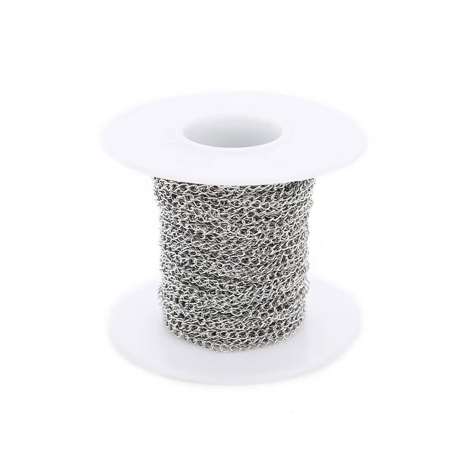 29.53 Feet Silver Stainless Steel Curb Chain Twisted Links Cross Cable Chain 2.5mm O-Shaped Chain with Spool for Necklace Jewelry Making