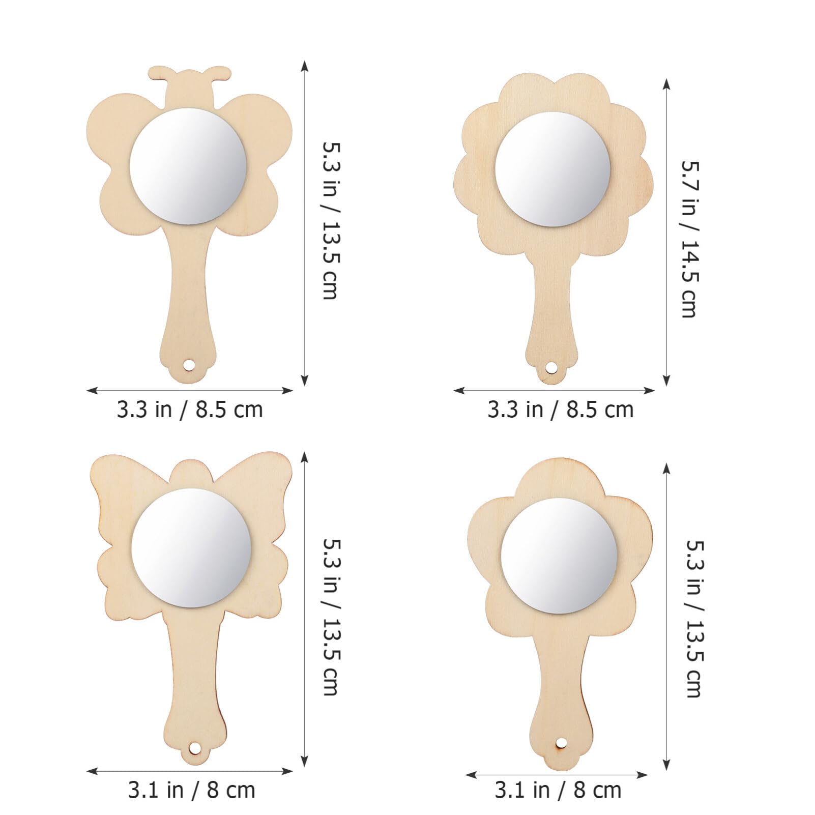 LALAFINA 1 Set DIY Wood Mirror Craft Unfinished Handheld Mirror Mini Wooden Princess Mirror Make Your Own Mirrors for Kids DIY Handmade Craft