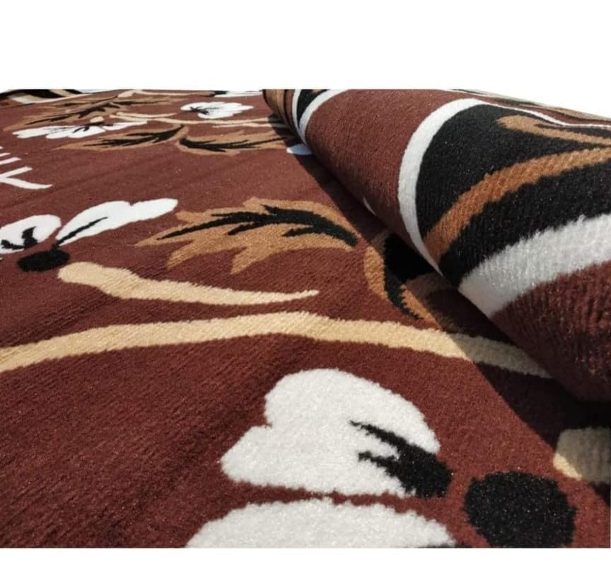 Image of Floral Design Acrylic Polyester Carpet for Living Room 6x8 Feet Color Brown(180x240Cm), Large Rectangle