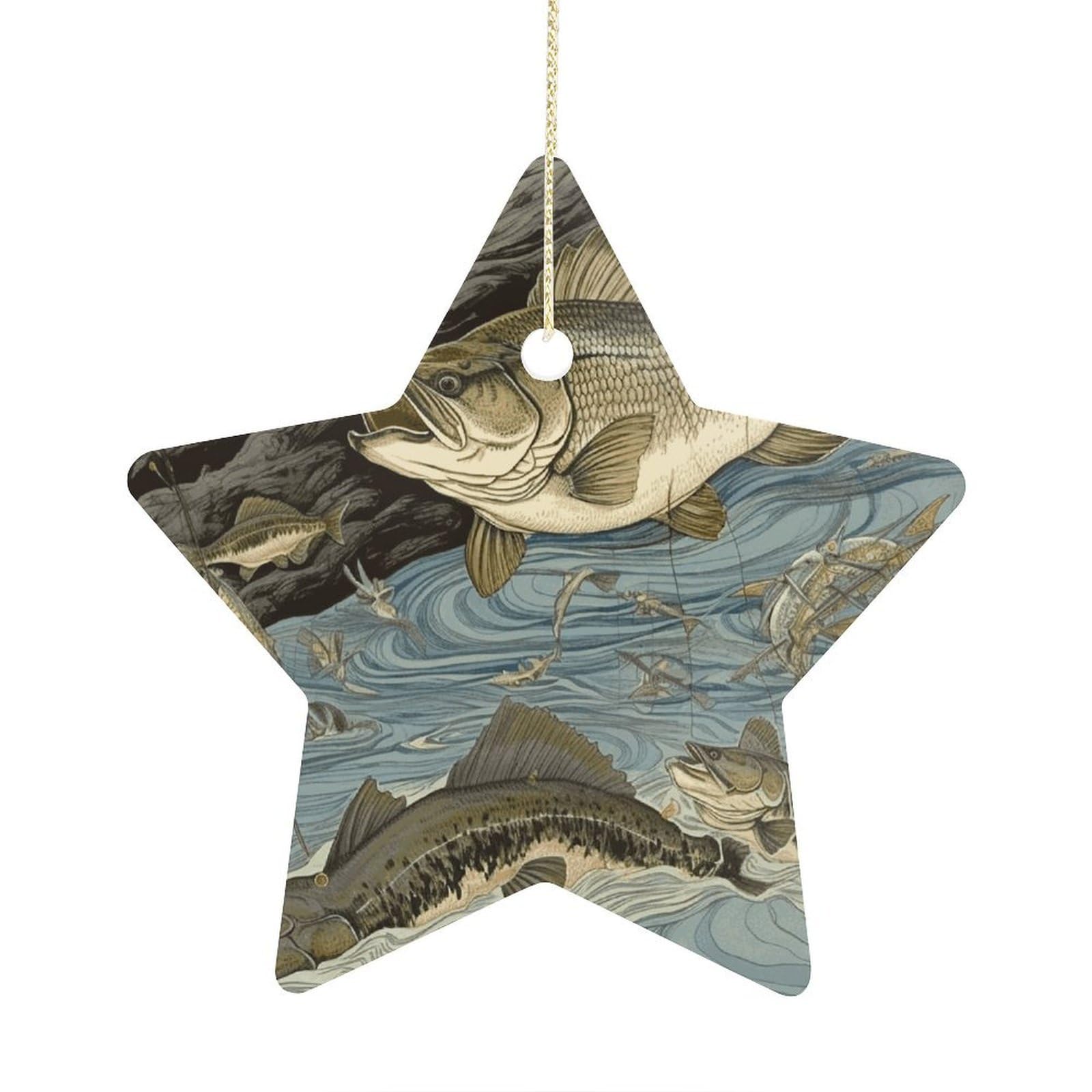 Fodpand Women's Style Fishing Ornament With String, Keepsake Hanging Decorations,Ceramic Ornaments For Men Indoor Home Holiday Party Gifts