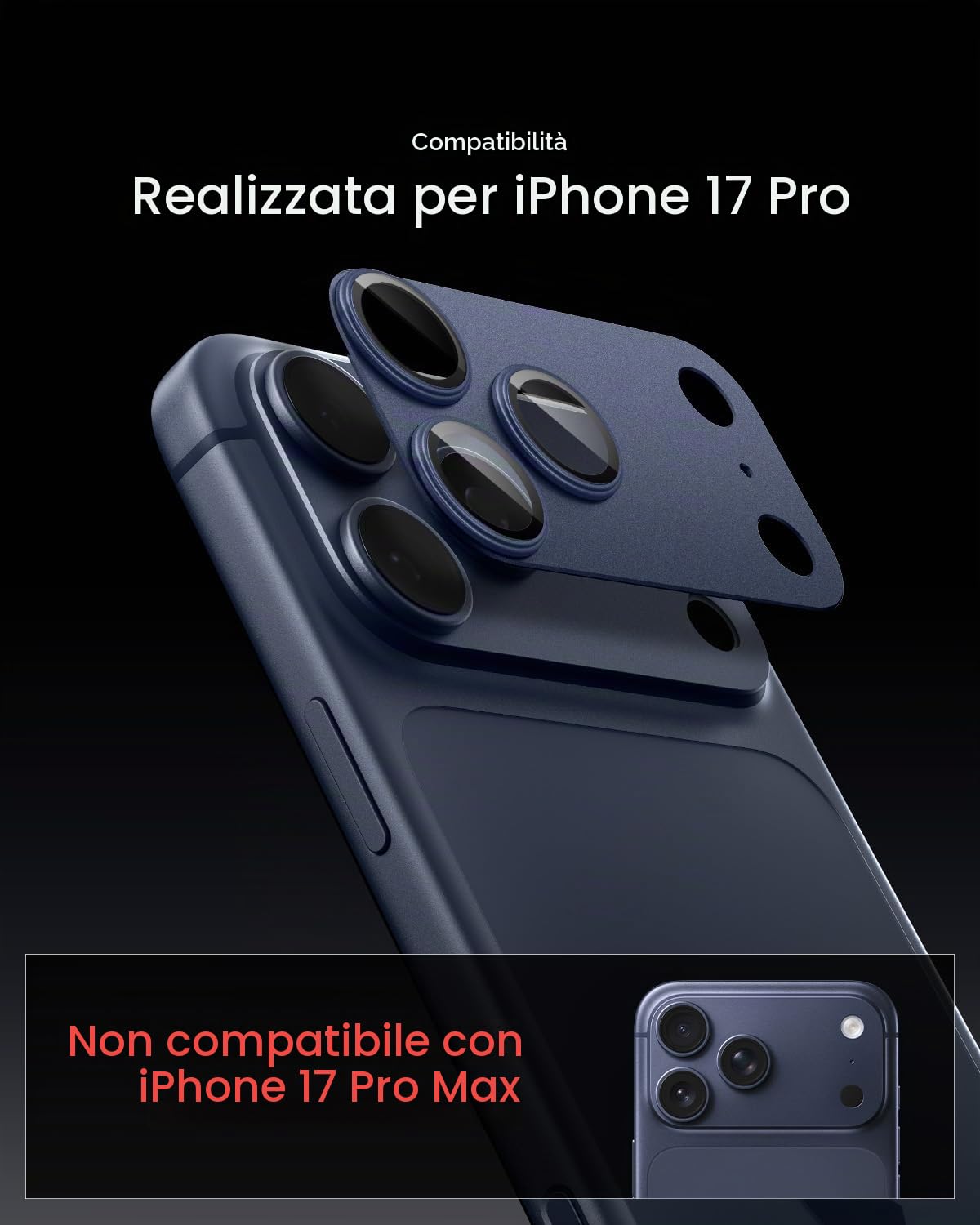 Spigen Glas.tR EZ Fit Optik Pro XL Protezione Fotocamera compatibile con iPhone 17 Pro, 1 Pezzi, Blu profondo, Anello Totale, Durezza 9H Pellicola prottetiva