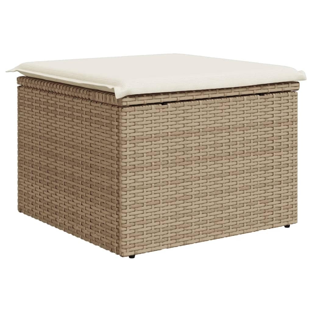 Taboret ogrodowy z poduszką beżowy 55 x 55 x 37 cm polirattanowy