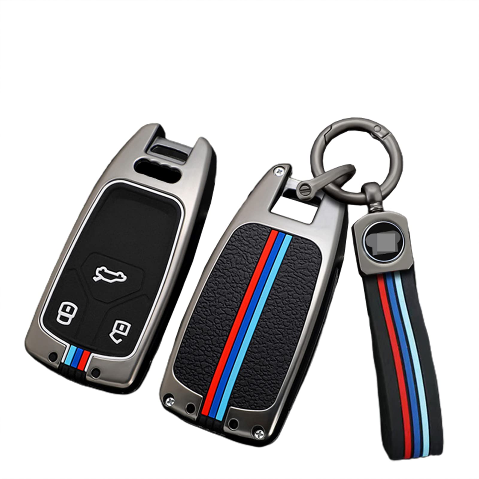 vol 【TTQK】Key Case, Keychain, Metal Shell Cover Compatible with Audi A6L A4L Q5L A3 Q3 Q2L Q7A5 A7 A8 car premium shell bag 21 models【Long buckle，Gunmetal】