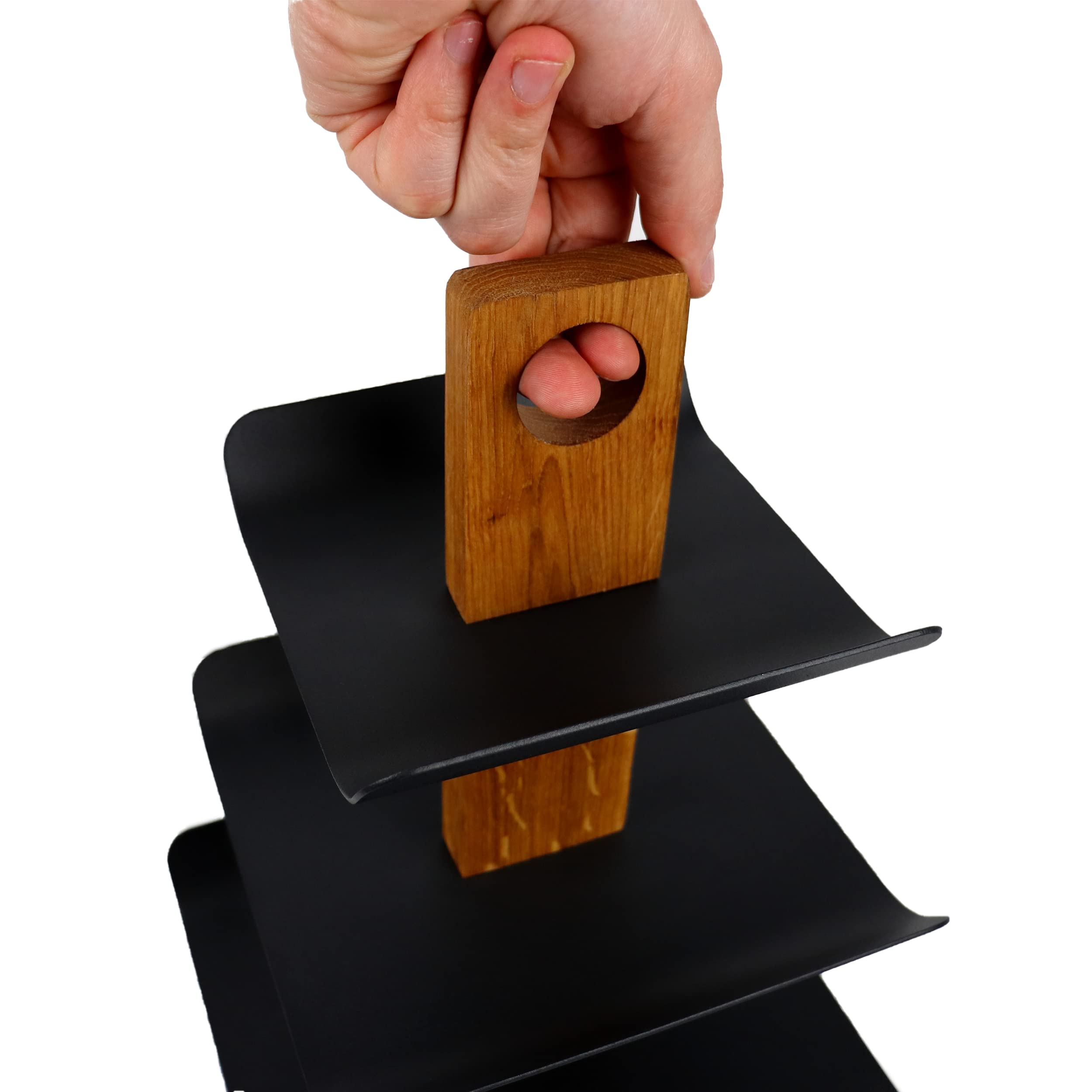 B4K® Présentoir à 3 Étages en Bois de Chêne et Métal – Bol à Fruits et Plateau de Service Élégant 2-en-1, Idéal pour Fruits, Gâteaux, Bonbons, Pain et Snacks (33 x 24 cm)