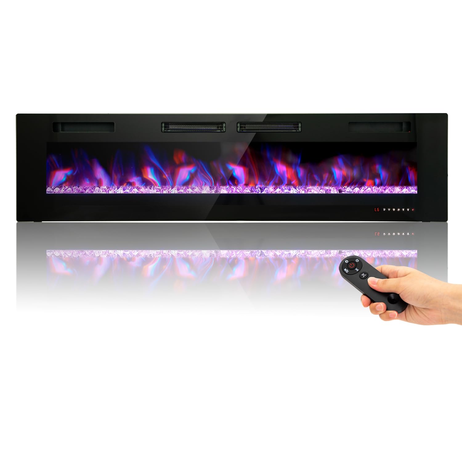 MFSTUDIO 72 inches Electric Fireplace with Remote Control & Touch Screen, Recessed and Wall Mounted Fireplace Heater, Linear Fireplace Insert with 12 Colors Adjustable Flame Color, Timer, 750w/1500w