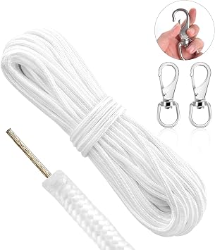 5/16" x 100 ft Wire Center Flagpole Rope with Clips Kit Polyester Flagpole Halyard Rope with Wire core and 3.4" Stainless Steel Snap Hooks for Flagpole