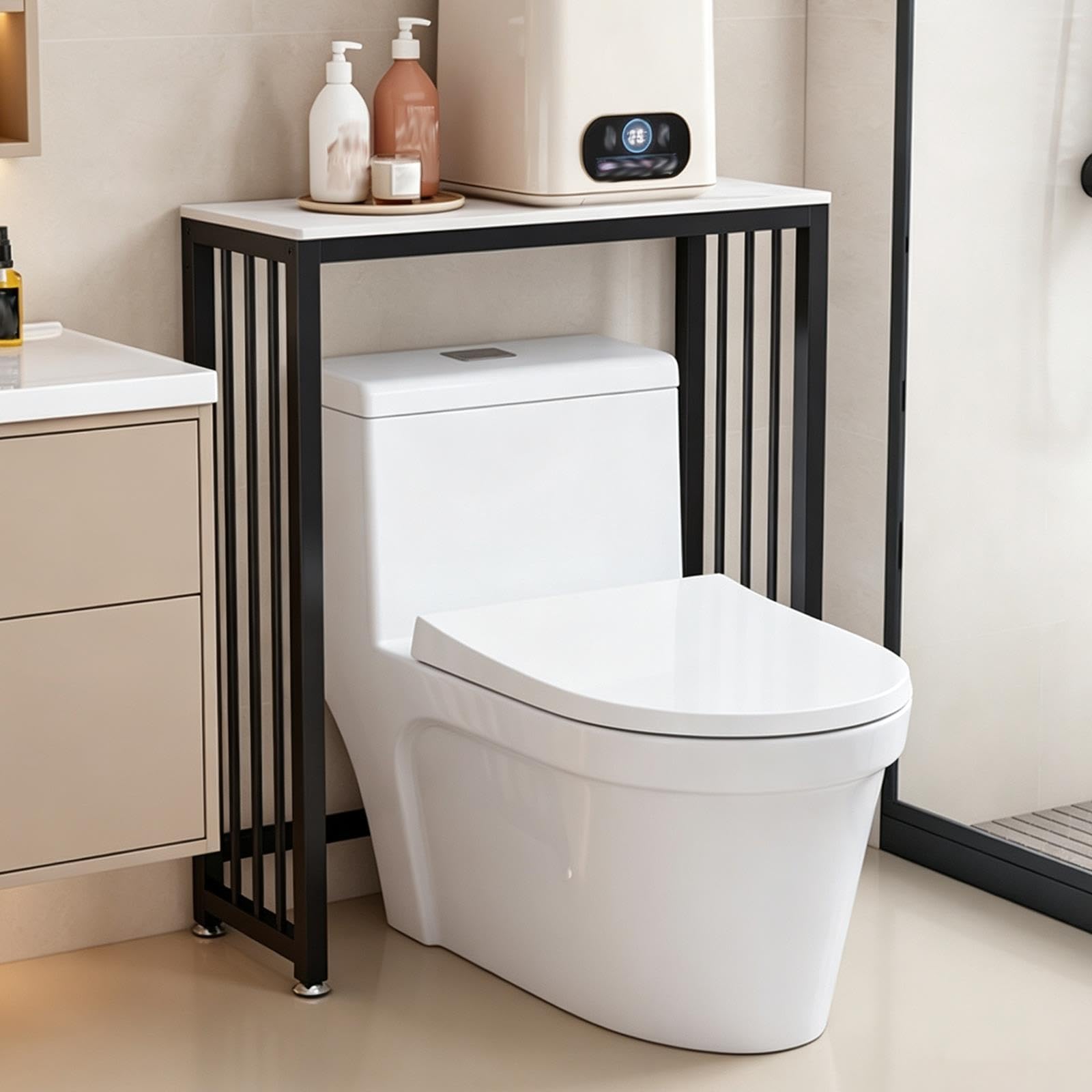 Generico Mensola WC, Mobile Bagno Sopra Toilette, Salvaspazio Moderno | Organizzatore Bagno, Telaio In Metallo Con Piano In Pietra Per Piccoli Spazi