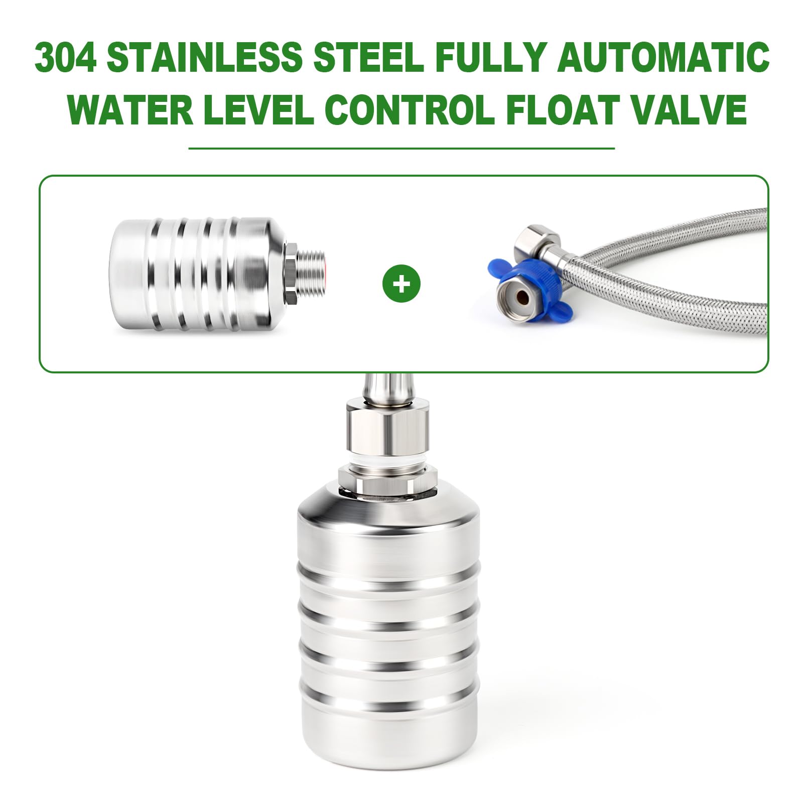 TAISHER Válvula de flotador de control automático de nivel de agua de acero inoxidable 304 de 1/2" 3/4" con adaptador y línea de suministro de agua, para tanque de agua, control de nivel de agua de