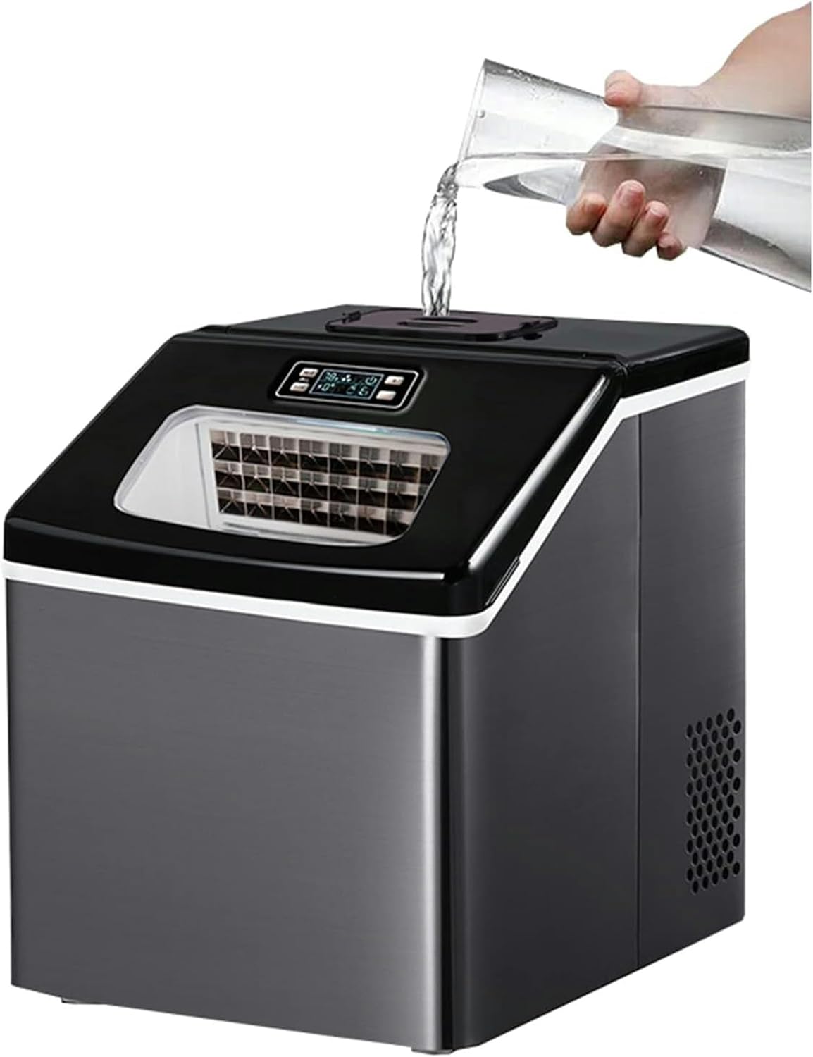 Ice Maker for Countertop, Self-Cleaning Portable Ice Maker Machine, 66LB/24H Ice Making,30 Pebble Ice Ready in 10 Mins, for Home Bar Camping,Manual (Faucet) ()