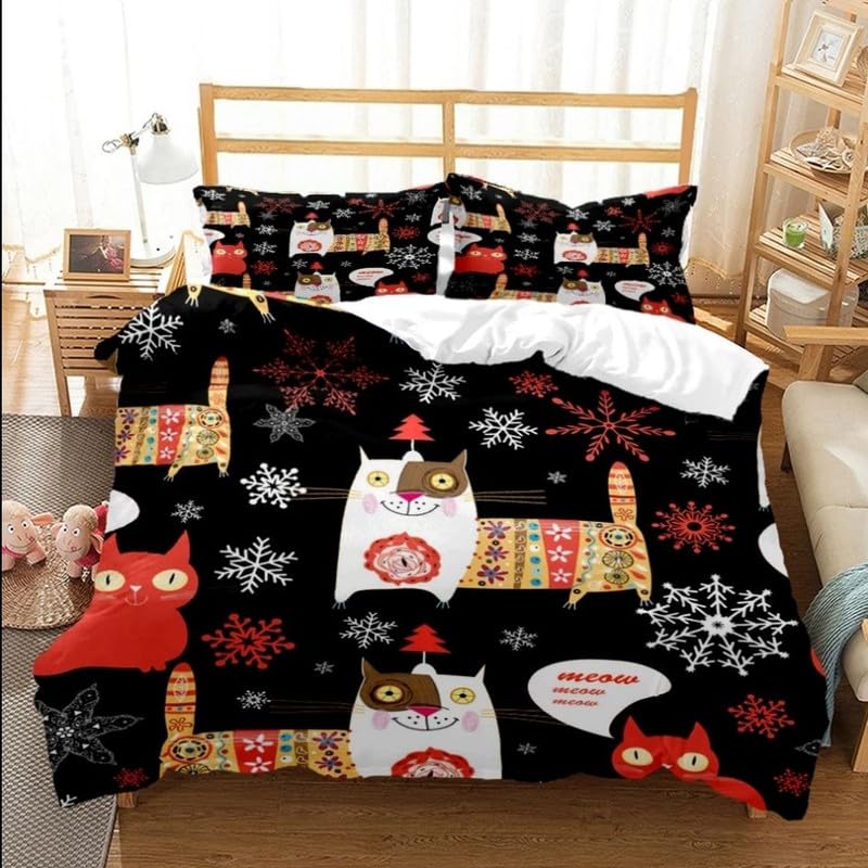 Parure de lit 240 x 260 cm noir animal en microfibre avec 2 taies d'oreiller