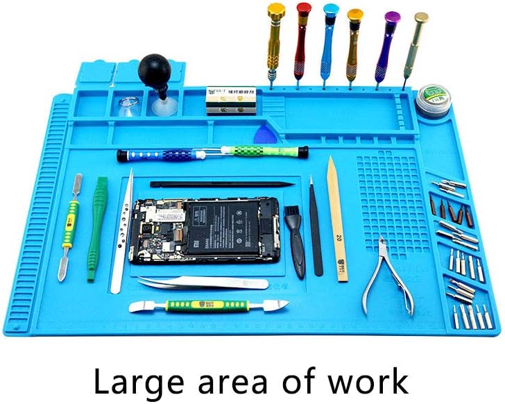 TIMESETL S-160 Silicone Repair Mat Electronics Repair Mat Magnetic Repair Mat Silicone Soldering Mat Insulation Silicone Welding Pad for BGA and Gun Soldering Iron, Workbench, Cell Phone Laptop Repair