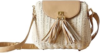 Borsa a tracolla in paglia da donna in rattan, borsa da spiaggia per shopping con frangia piccola