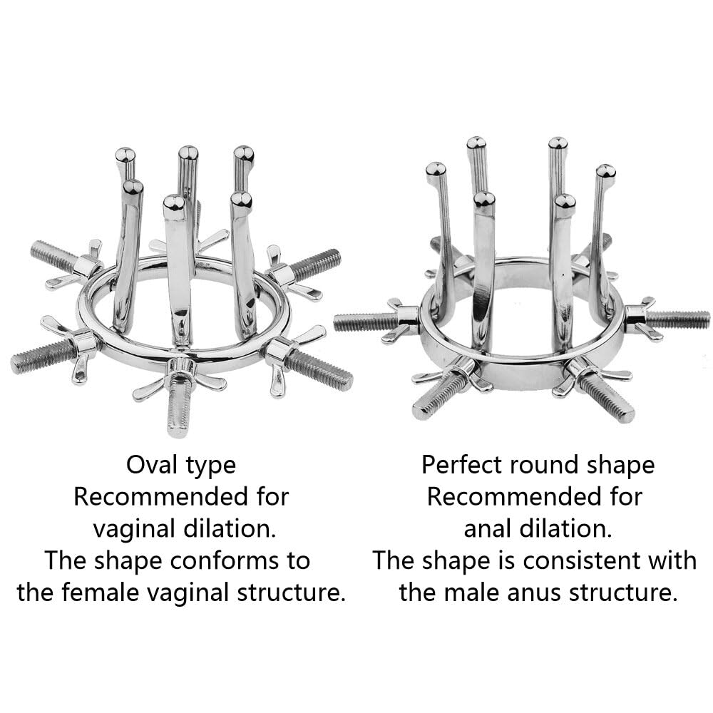 Dilatateur anal réglable en métal Dilatateur vaginal Jouet sexuel anal Spéculum anal et vaginal pour l'exploration sensuelle et la stimulation intense BDSM (rond et ovale, lot de 2)