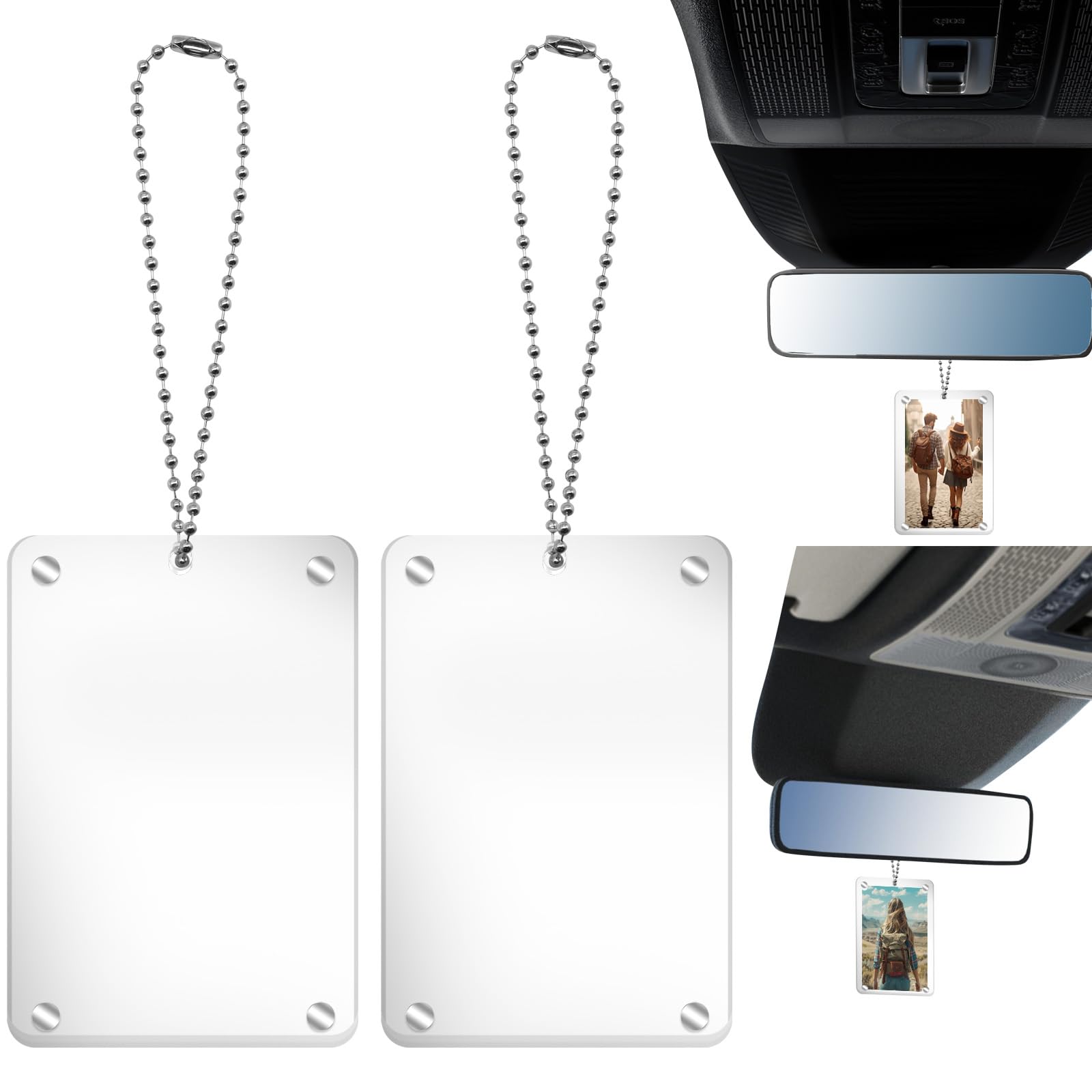 CYUXING 2Pcs Car Hanging Photo Holder Universal Magnetic Car Picture Frame Rear View Mirror Accessories Ornaments Decor Personalized Acrylic Transparent for Dads Gift