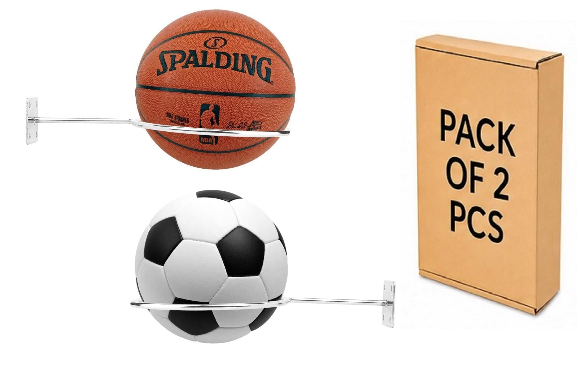 Q1 Beads 2 Pcs Stainless Steel Wall Mount Sports Ball Stand Holder for Home & Display (Chrome),Steel,Hanging Shelves-image-24