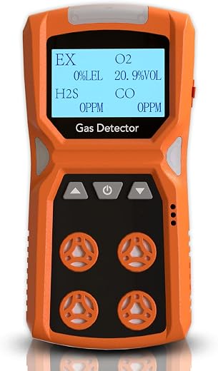 X-4 Gas Detector 4 in 1 Portable Multi-Gas Monitor for CO, H₂S, O₂, LEL, Industrial Security Device with Large LCD, Audibl...