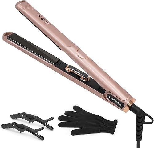 Miniatura 1 de K&K Plancha de pelo de 1 pulgada con pantalla LED, temperatura ajustable, plancha plana para cabello corto, turmalina, titanio, doble voltaje,
