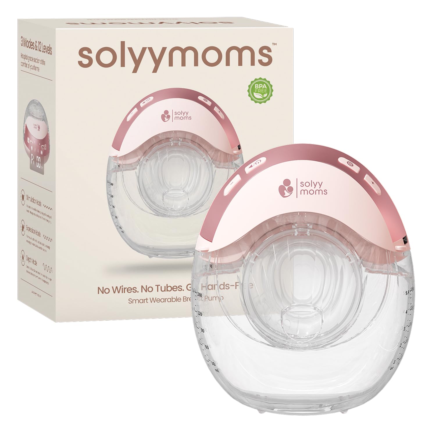 Solyymoms Air 1 Wearable Electric Breast Milk Pump | India's Slimmest Hands-Free Portable Breast Pump with 3 Modes & 12 Suction Levels | Wireless & Cordless | Silent Motor | Hospital-Grade Suction | Electric Breast Pump for feeding mothers