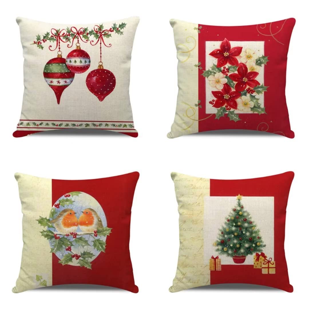 Housse de coussin Noël 40x40cm lot de 4 taie oreiller lin décoration canapé maison CH-2592