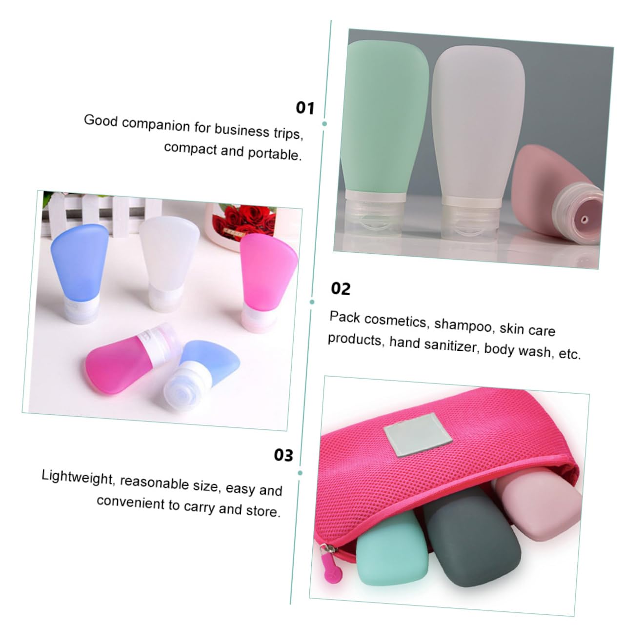 Baluue 40pièces Bouteilles De Voyage Silicone Refillables Lot De Flacons Étanches Pour Lotion Shampoing Et Cosmétiques Couleurs Aléatoires