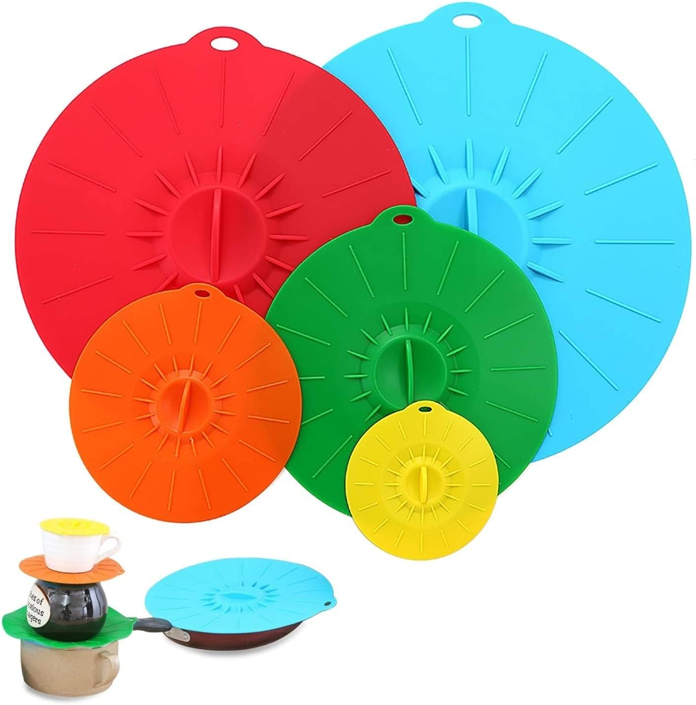 Silicone Lids for Bowl 5 Pack, Reusable Microwave Splatter Cover