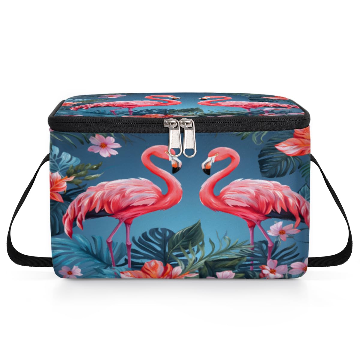 GzLeyigou Flamingo Lunch Bags for Women Men 9 Cans, Hot & Cold Food Delivery Bag Insulated Grocery Bag Insulated Lunch Box Flamingo Palm Leaf Cooler Bag for Office Work Picnic Beach