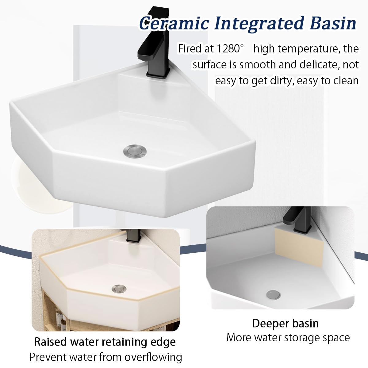 Lavabo De Esquina For Baño Pequeño,Mueble Baño Con Lavabo,Lavabo De Cerámica,Lavabo De Porcelana Mural,Lavabo De Baño Con Contenedor De Almacenamiento,Para Tu Baño Principal Y De Invitados(Brown)