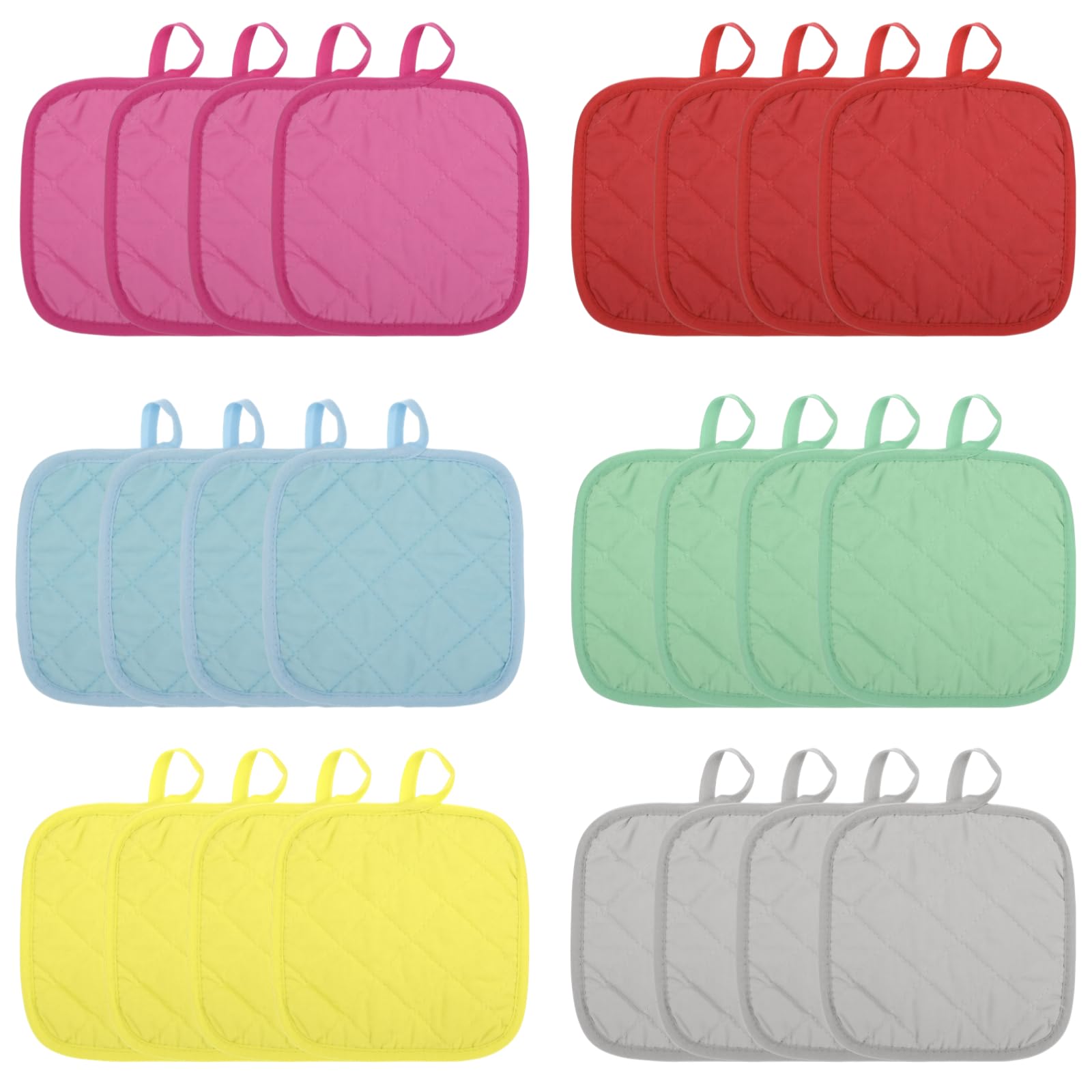 24 STK. Topflappen, 7,1 x 7,1 Zoll, Gesteppte Polyester-Wärmedämmungsunterlage für die Küche, rutschfeste quadratische Topfuntersetzer mit Aufhängeöse zum Kochen, Backen und Essen