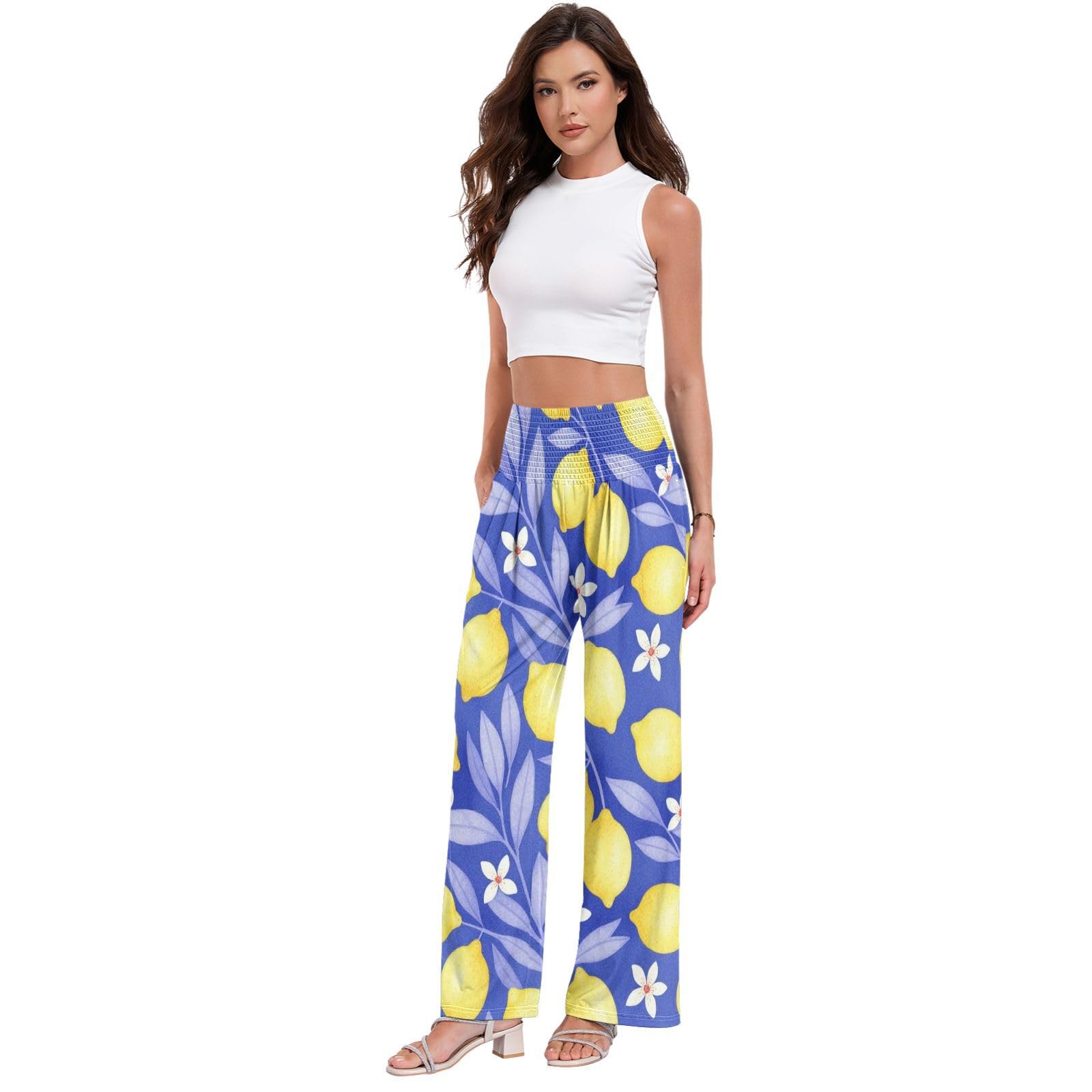 Lemon Floral - Pantalones de descanso para mujer, ligeros, con tacto modal