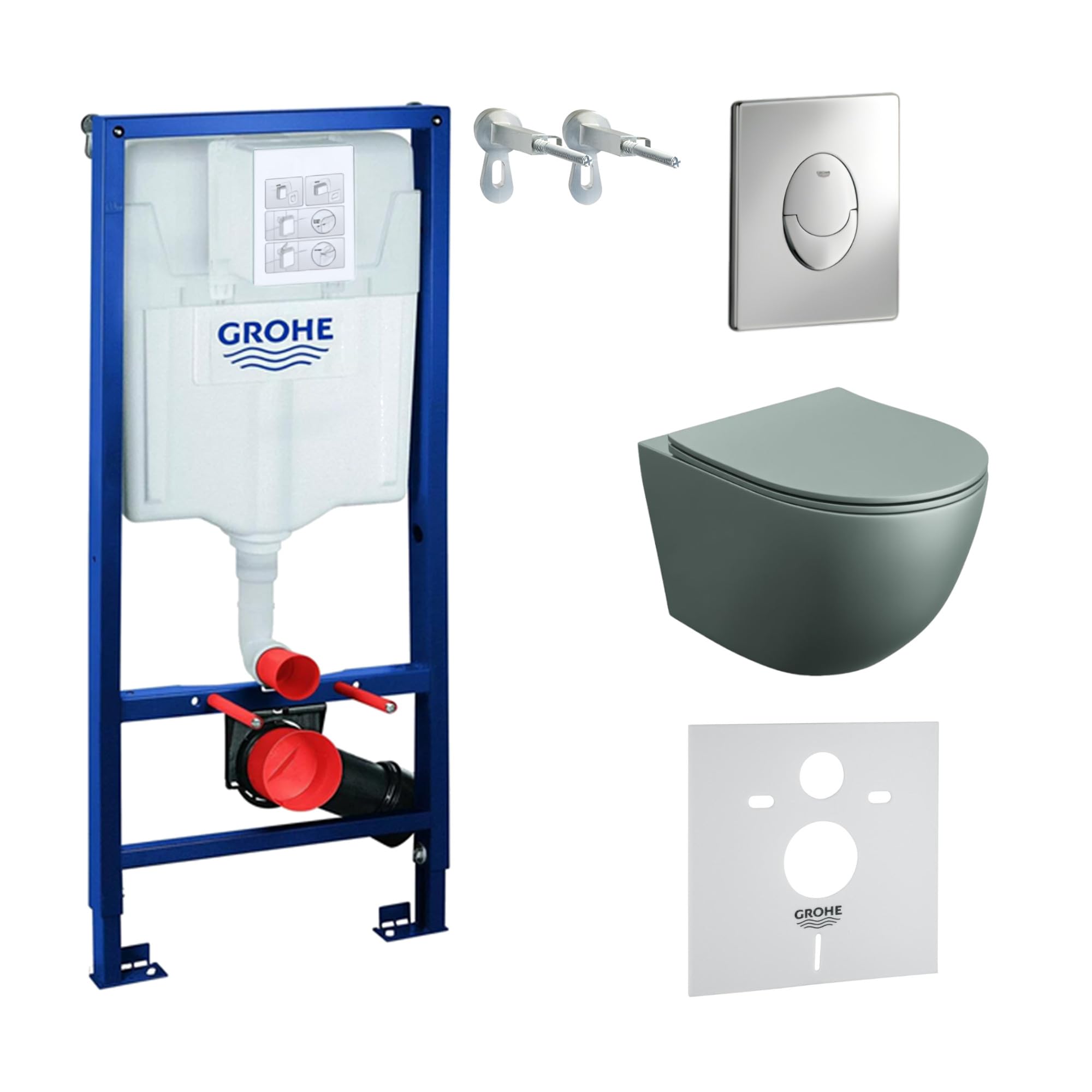 LAVITA Vorwandelement Solido Start + Wand Hänge WC Sinto Grau Spülrandlos + + WC Sitz mit Absenkautomatik Verchromter Knopf Komplettset Unterputz Spülkasten Toilette Komplett Sett WC