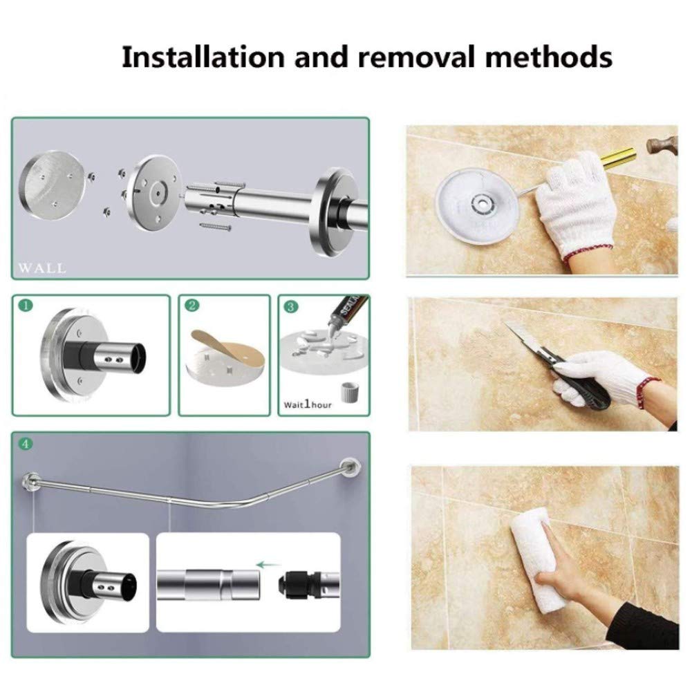 Barra de cortina de ducha de esquina ajustable, instalación sin taladrar, riel en forma de L de acero inoxidable 304 para baño, probador, tienda de ropa